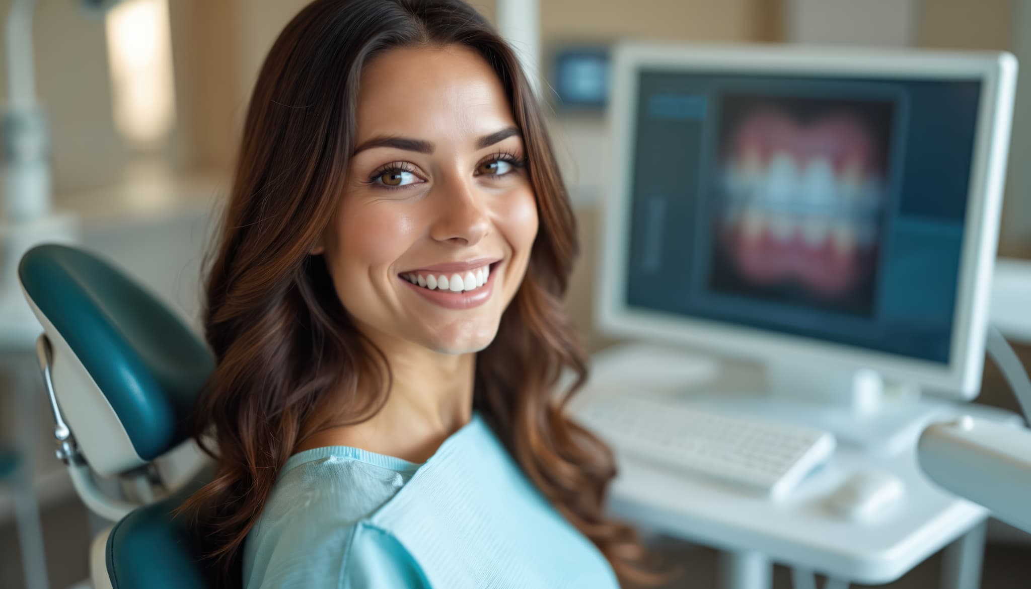 ブリッジ治療をした笑顔の女性