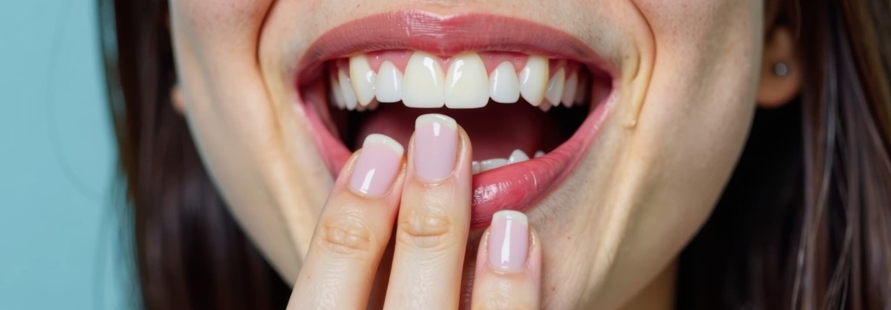 ブリッジ治療をした歯で笑う女性