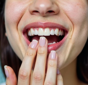 ブリッジ治療をした歯で笑う女性