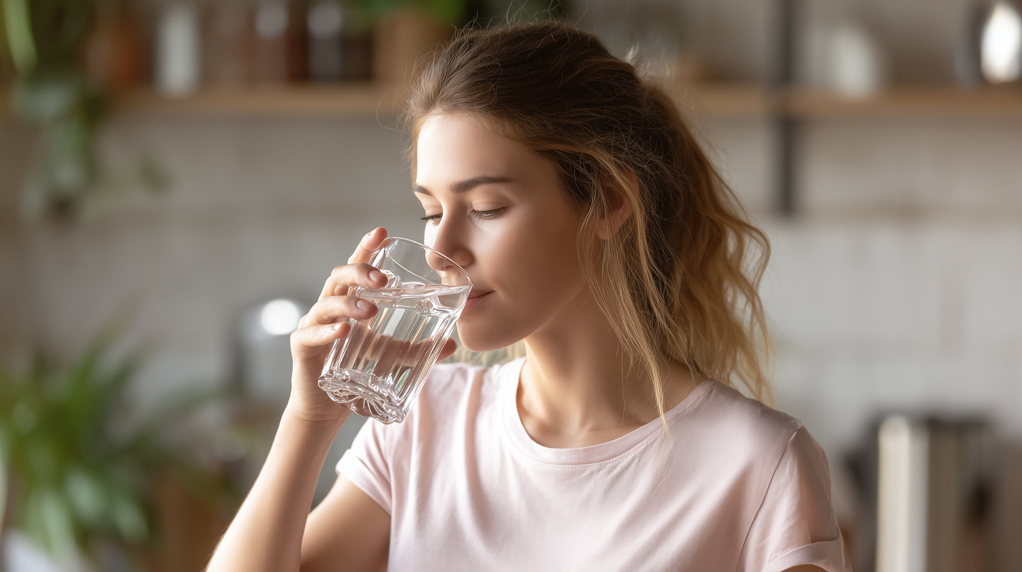 こまめに水を飲み口内の乾燥を防ぐ様子